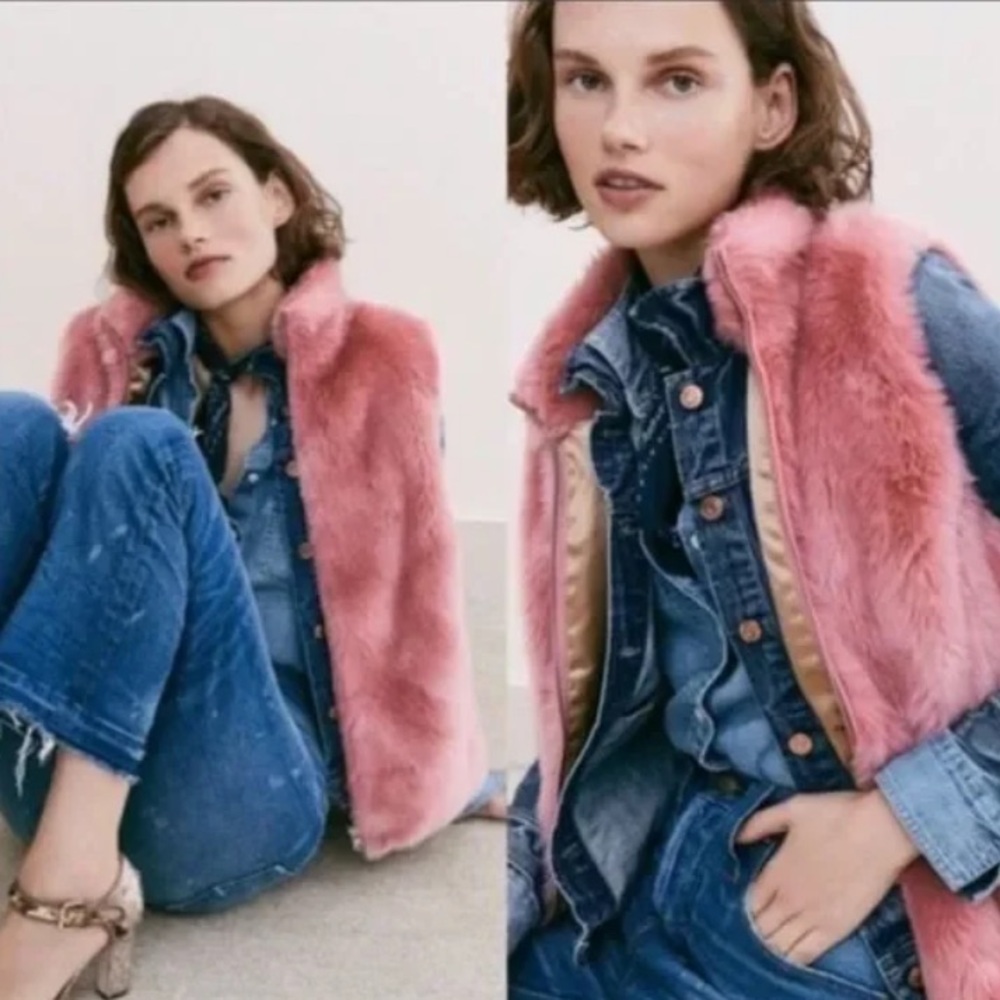 J.‎ Crew Pink Plush Faux Fur Vest Size Small